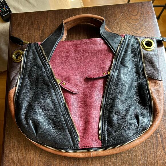 orYANY Lian Satchel Pebble Leather Maroon Black Brwn Colorblock no strap - Picture 1 of 14